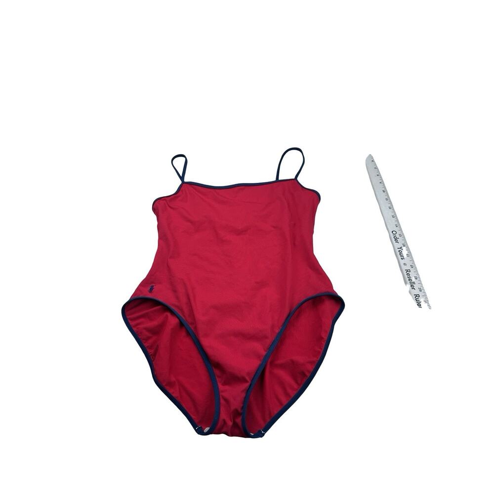 Vtg Ralph Lauren Sport One Piece Swimsuit Womens 14 Red High Cut Athletic USA - Picture 3 of 10